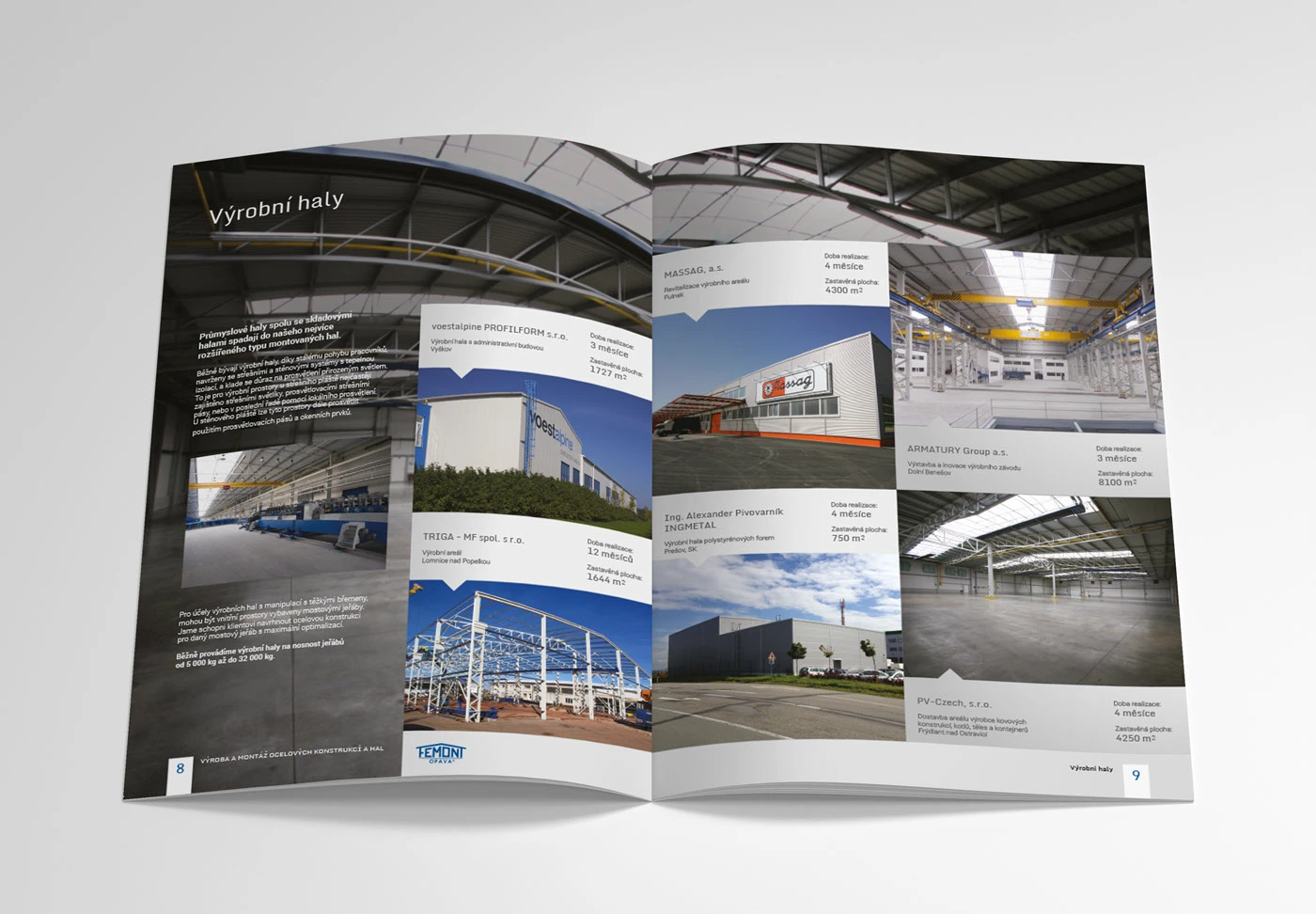 FEMONT Opava - katalog, dvoustrana Výrobní haly