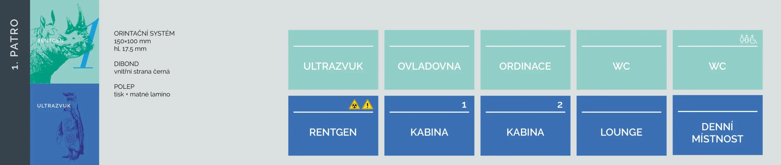 Klinika Černá perla - orientační systém, 1. patro