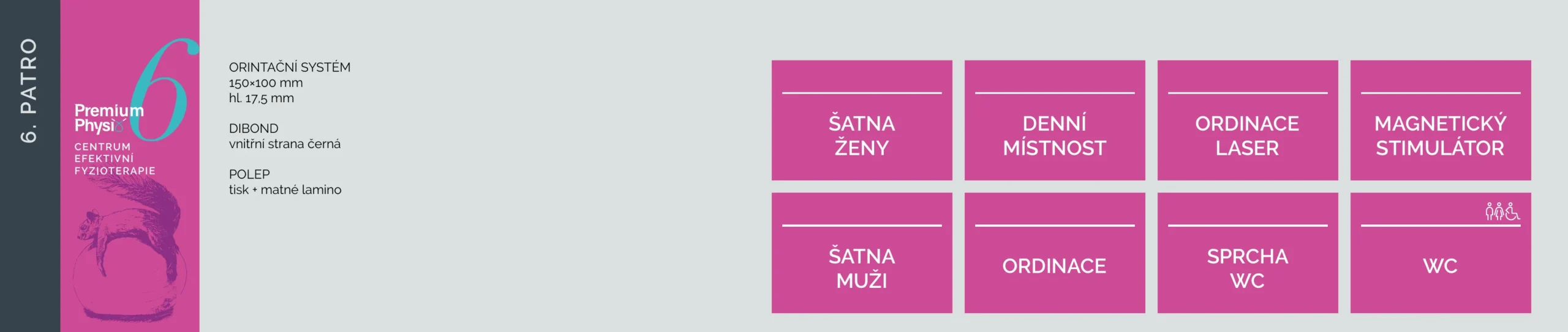 Klinika Černá perla - orientační systém, 6. patro