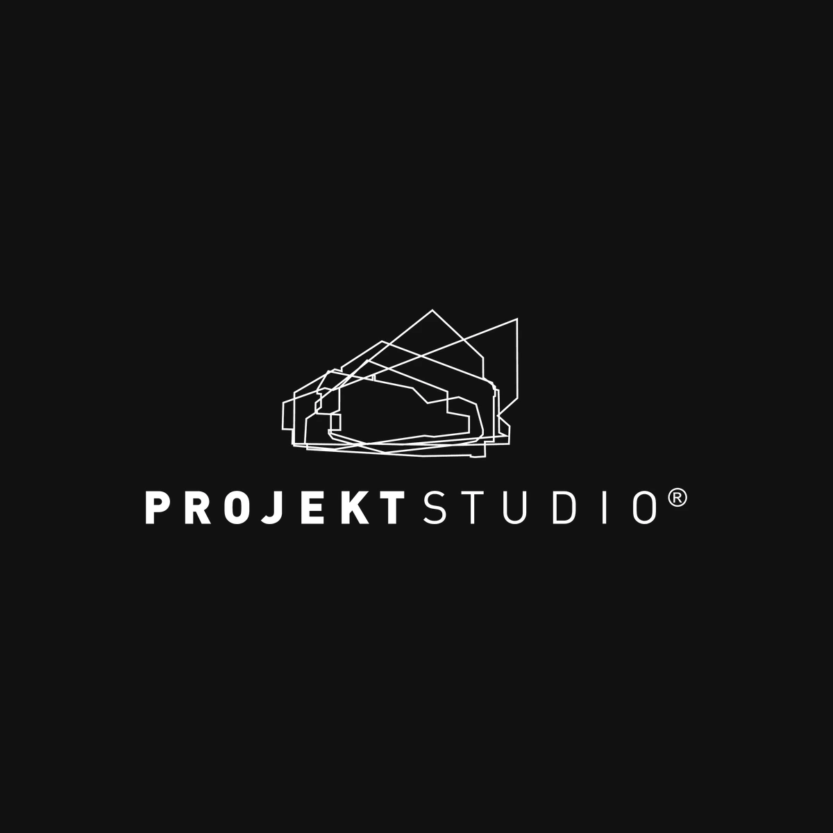 PROJEKTSTUDIO&nbsp;– inverzní logo na&nbsp;černé