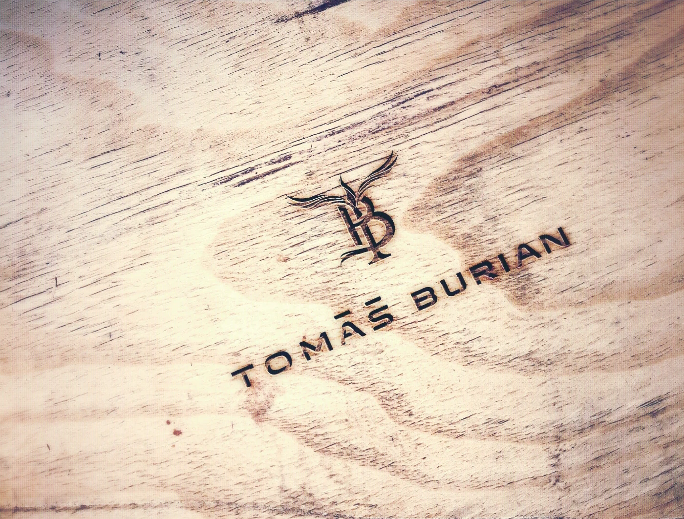 Tomáš Burian Instruments - logo vypálené do dřeva