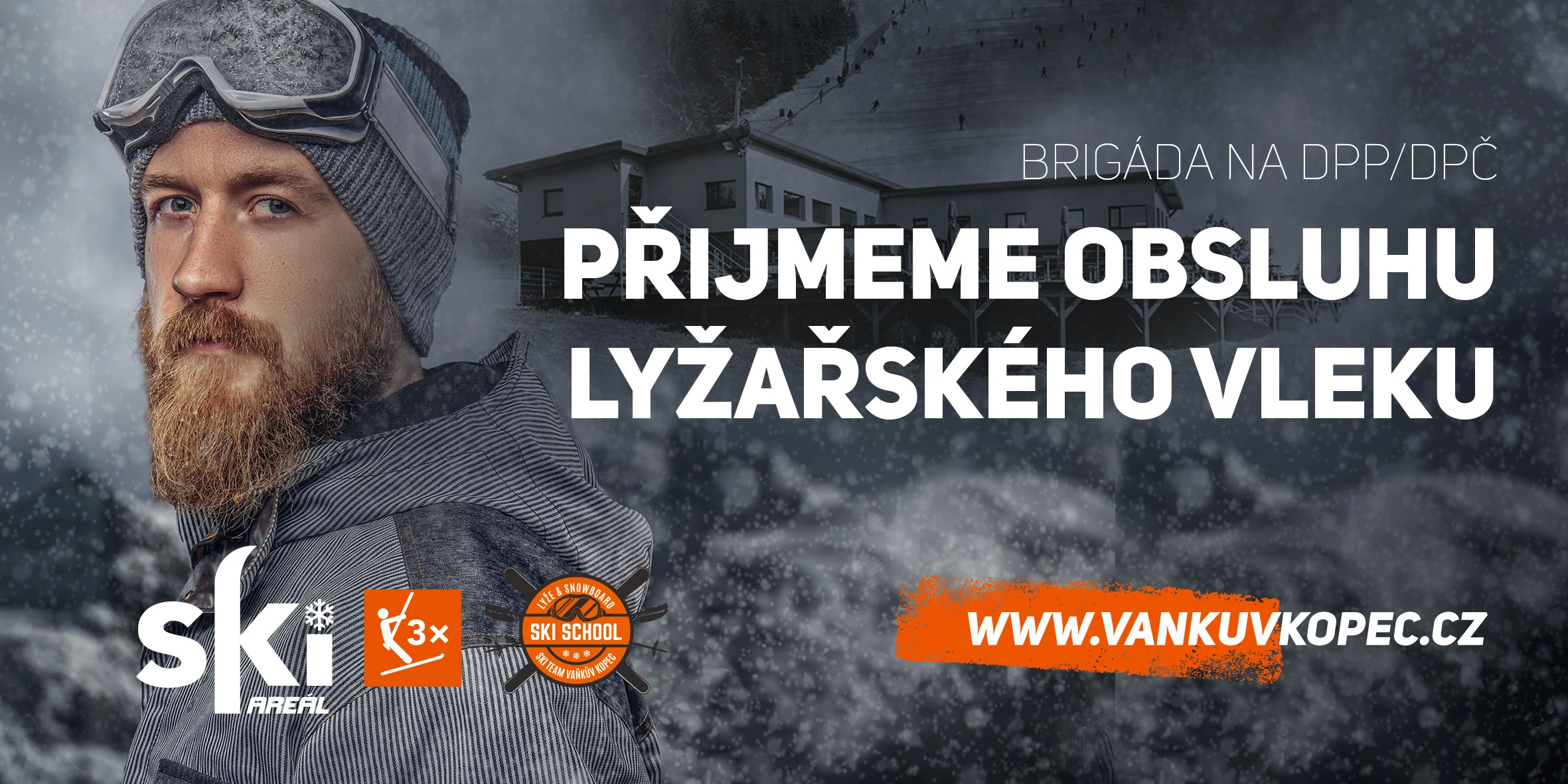 Vaňkův kopec - billboard náboru obsluhy lyžařského vleku