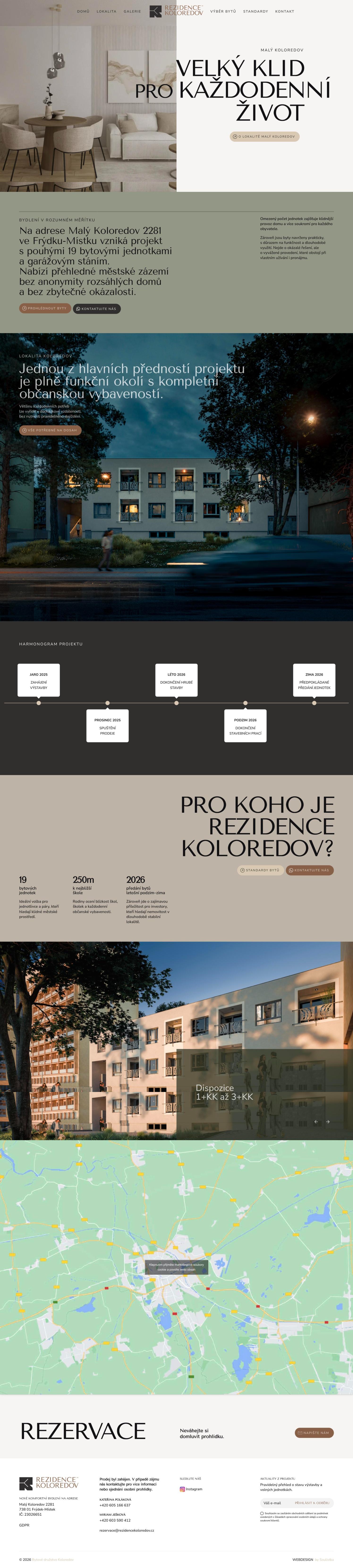 Celá úvodní stránka webu rezidencekoloredov.cz