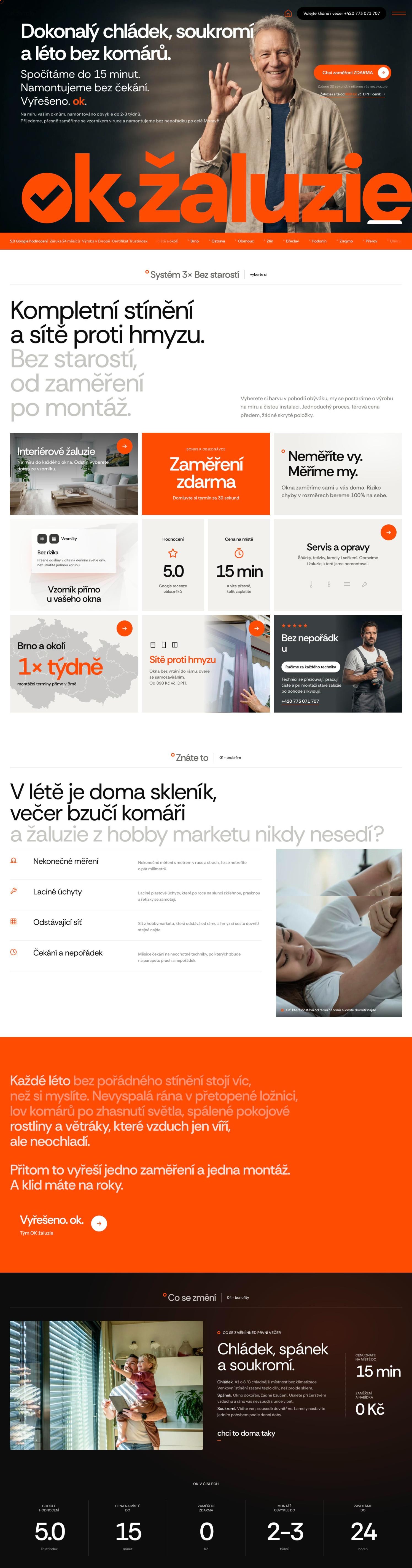 Celá úvodní stránka webu okzaluzie.cz